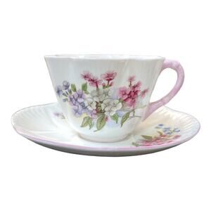 Shelley English Bone China Cup & Saucer‎ "Stocks" Flowers Cottagecore VINTAGE